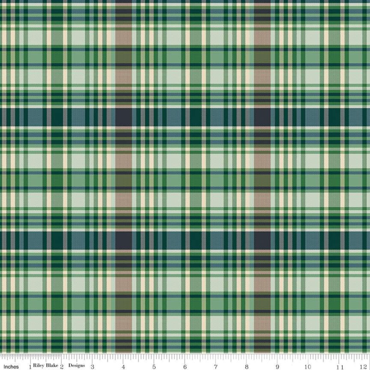 Fabric Riley Blake Green Fisher Plaid-Venture Club by the Quarter Yard C17045-GREEN